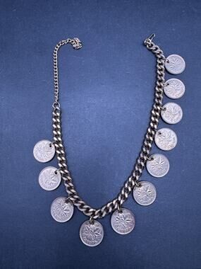 Vintage Necklace Canadian Coin 1 Cent Silver Tone Charms Gold Tone Chain